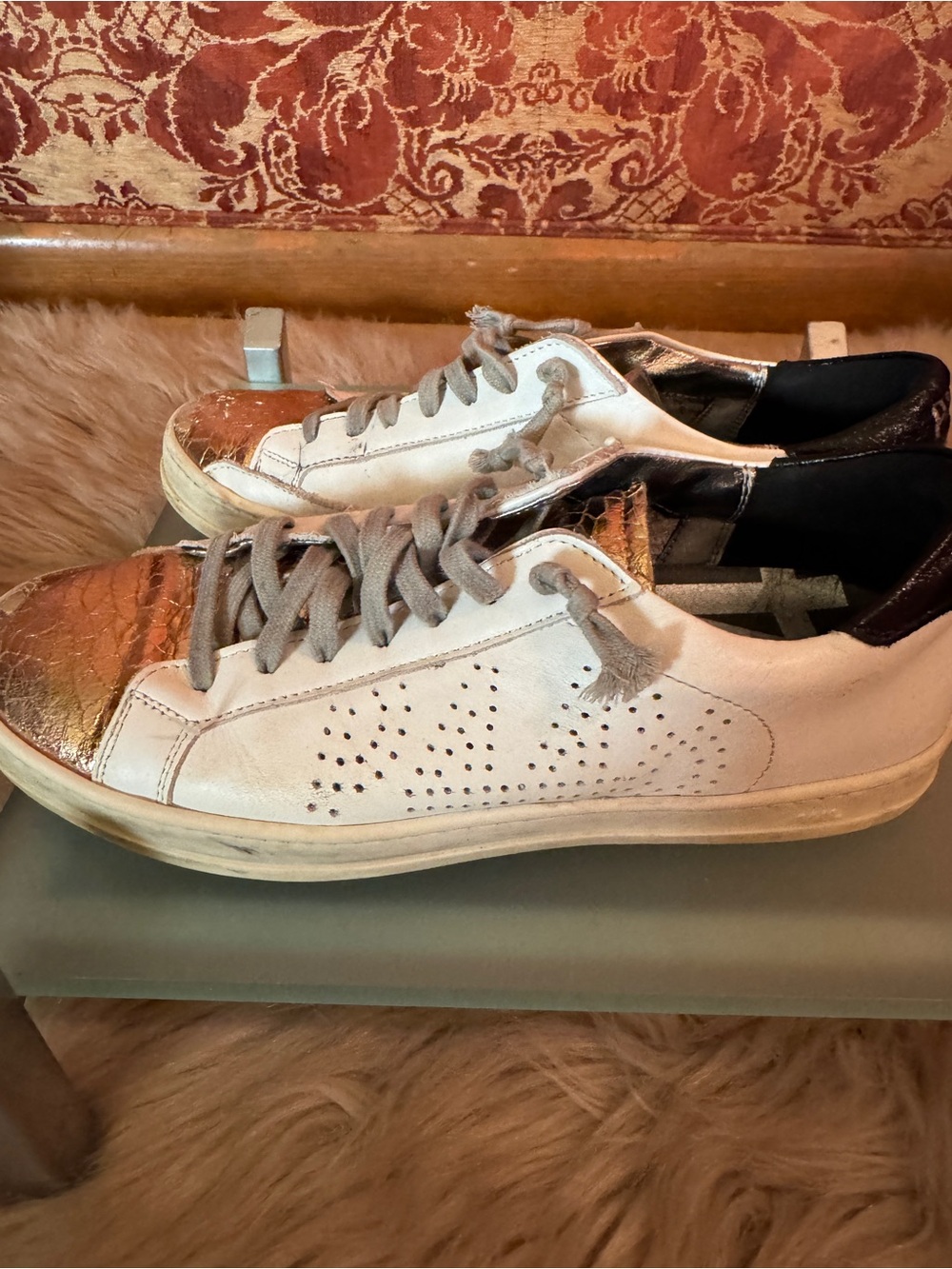 P448 White Sneakers with Metallic Bronze Toe and Black Heel